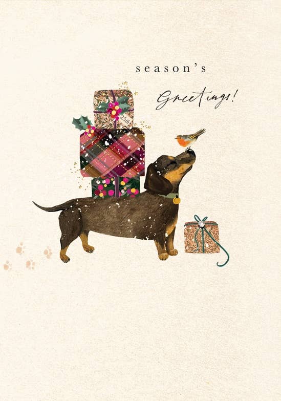 CHRISTMAS GREETING CARD XMAS DOG & GIFTS S DAVIE