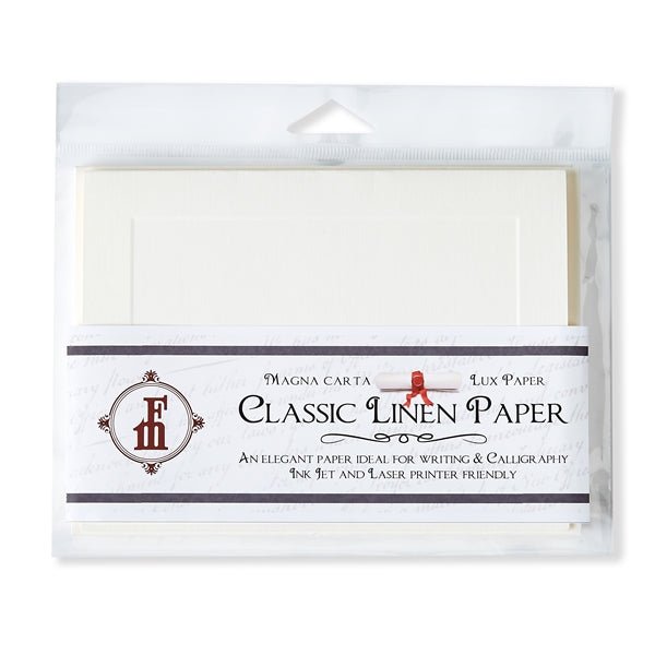 Classic Linen Fold-Over Note Card Set with Envelopes- White or Ivory