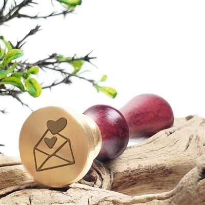 Valentine Heart Envelope Letter Wax Seal Stamp-Burgundy Wood Handle #D696