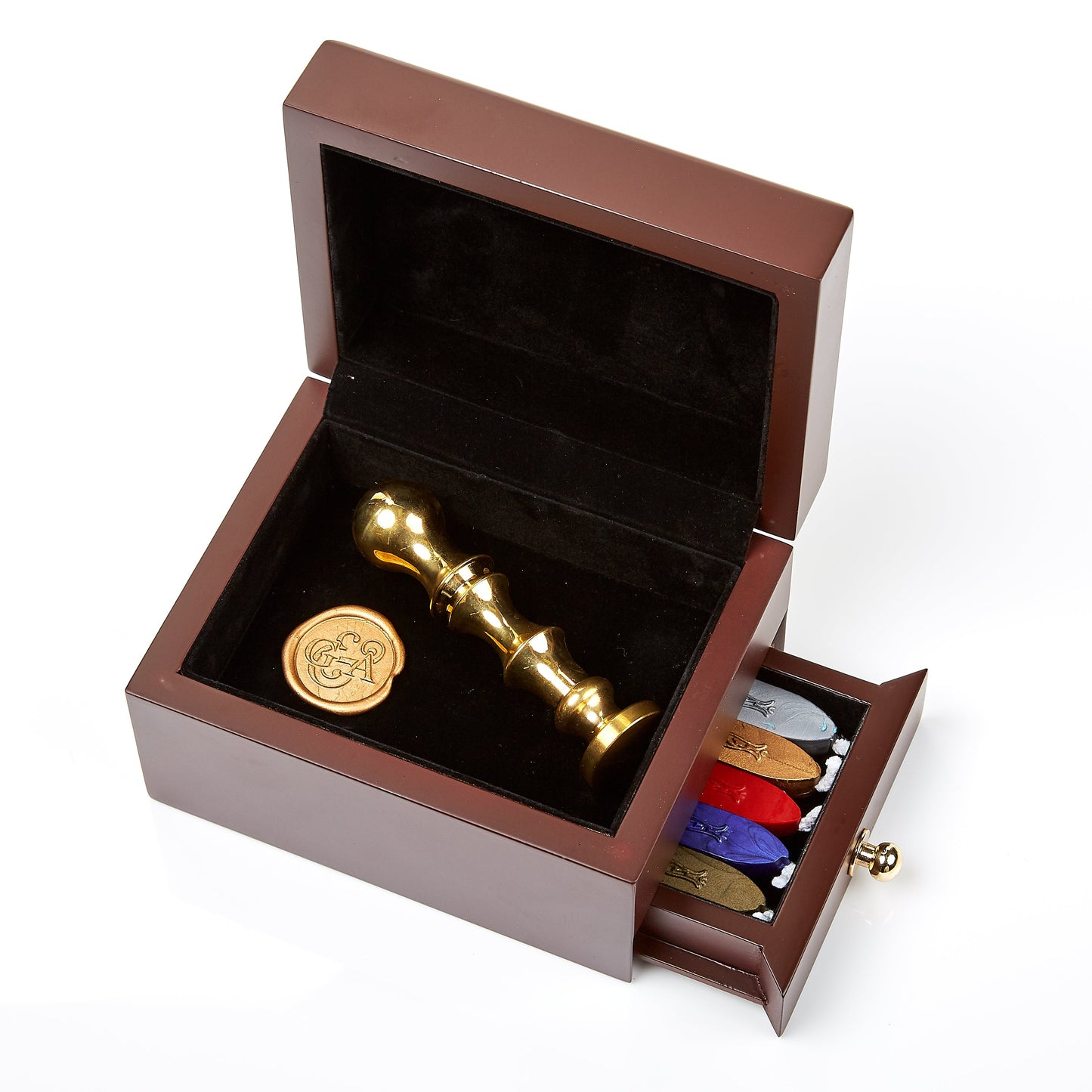Deluxe Wax Seal Storage Box with Drawer – Wooden Desk Organizer Chest for Stamps & Sealing Wax