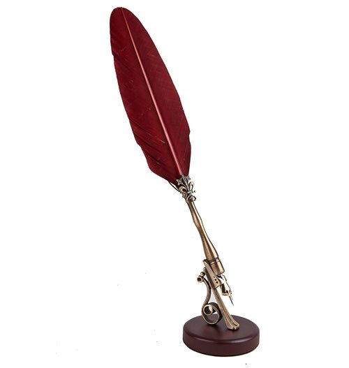 Vintage Wood and Brass Pen Holder Stand – Desktop Display Base for Feather Quills and Standard Pens