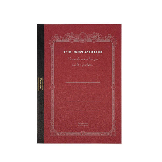 Apica Premium A5 notebook, red cover with black binding, front view