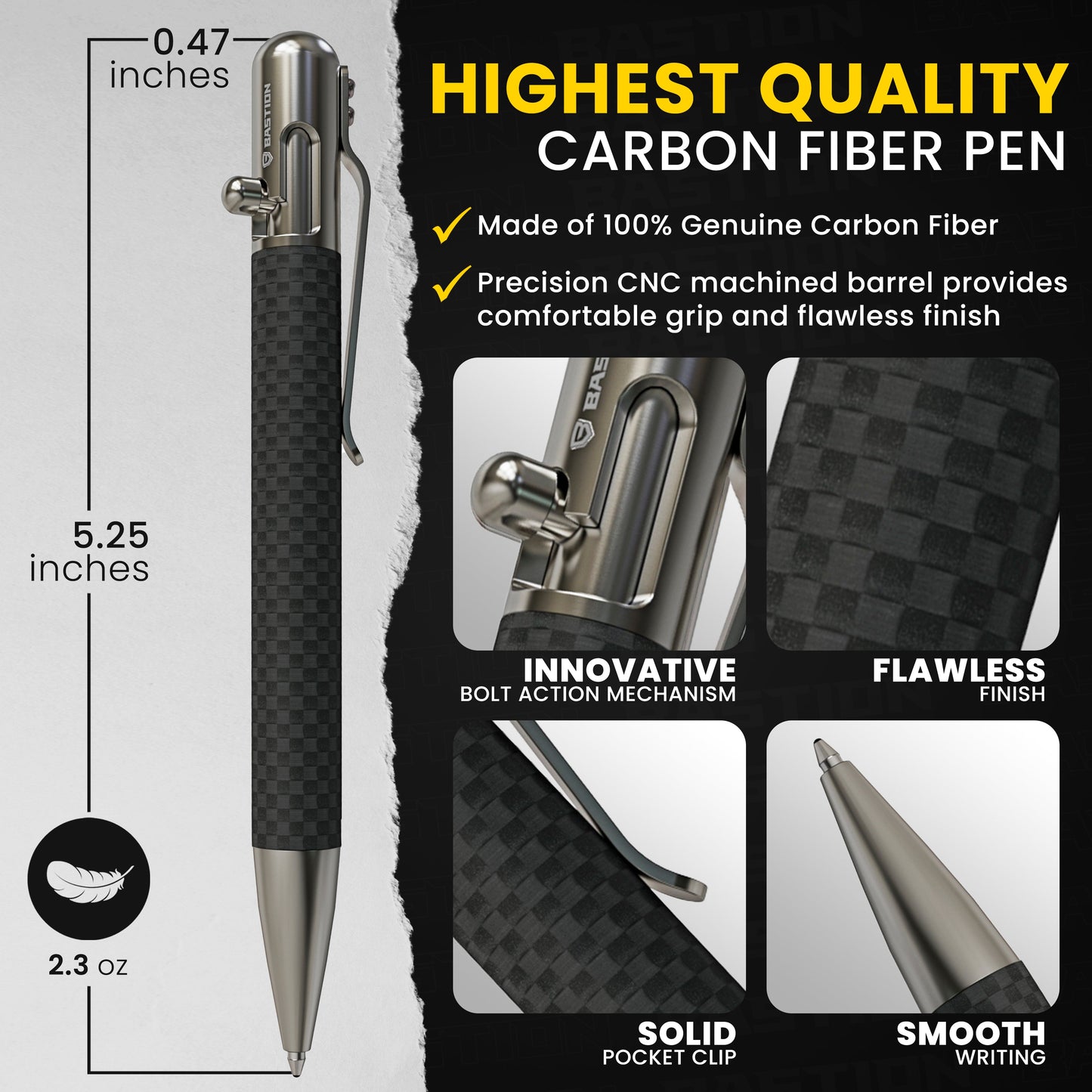 Carbon Fiber and Stainless Steel - Bolt Action Pen by BastionĀ® by Bastion Bolt Action Pen