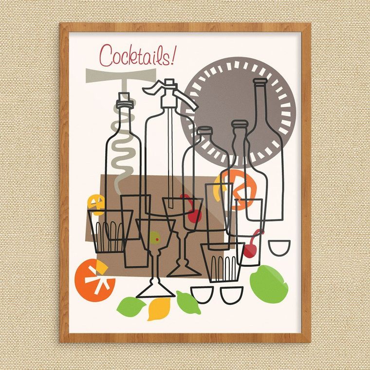 Cocktails Bottles Lemons & Limes 11 x 14 Print