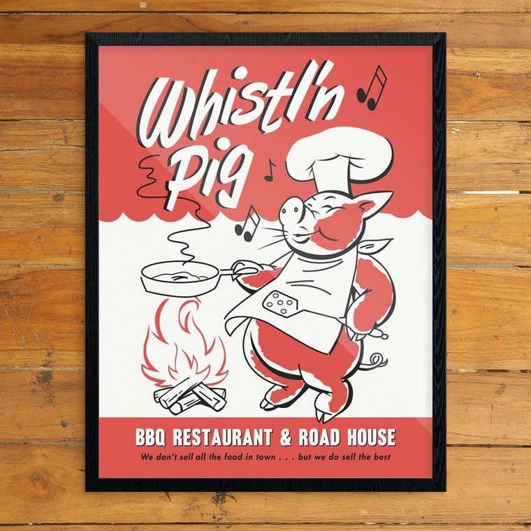 Whistl'n Pig BBQ Restaurant & Road House Vintage 11 x 14 Print