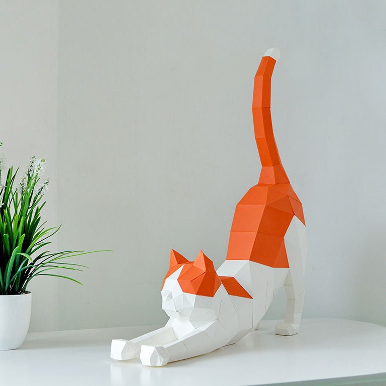 Stretching Cat 3D Paper Model by PAPERCRAFT WORLD