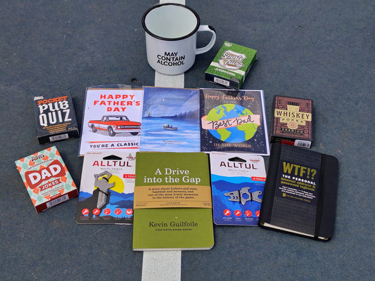  Father's Day gift assortment from Glyph — pub quiz, sports trivia, multi-tools, cards, and baseball book