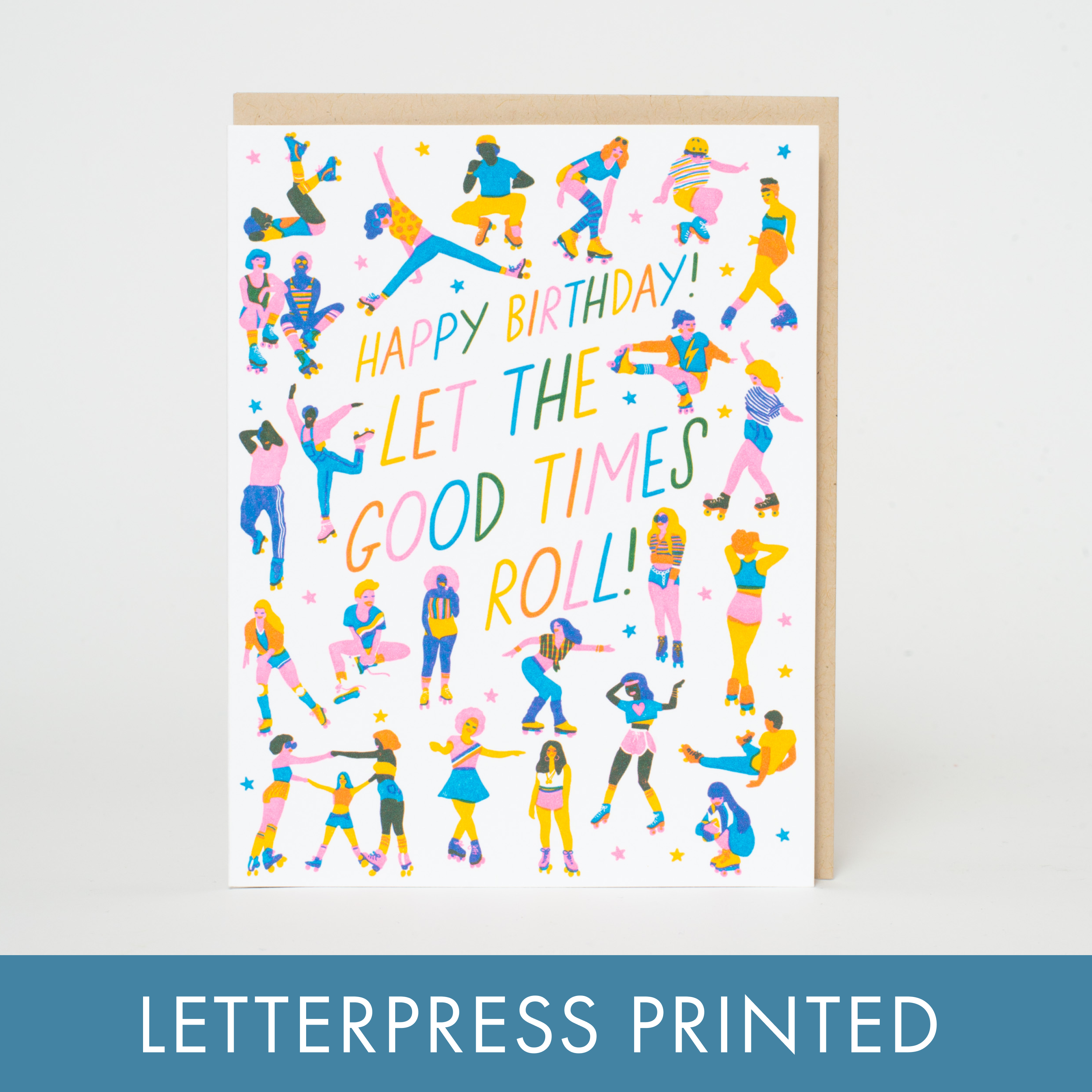 Roller Skaters Birthday Letterpress Greeting Card by Hello!Lucky: Plastic sleeve