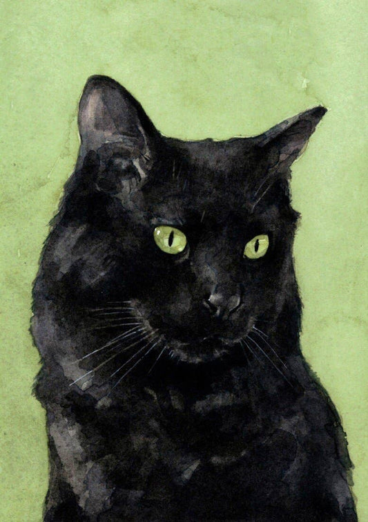 Black Cat Watercolor Painting 5x7 Print: 5x7 (8x10 mat)