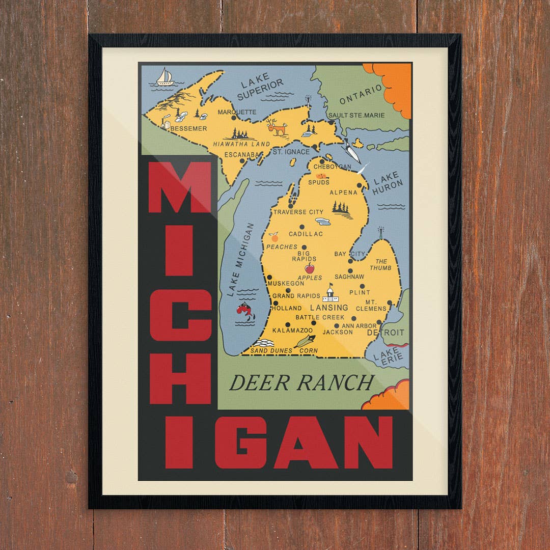 Michigan Retro Style State Map Print