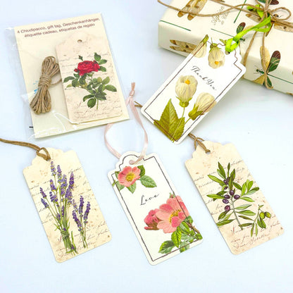 Red Rose Italian Gift Tags with String - Pack of 4