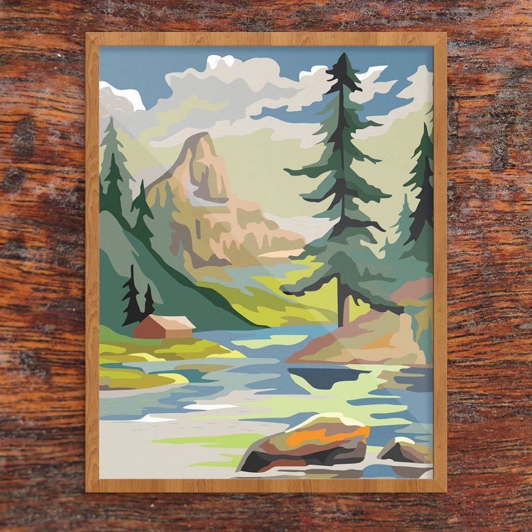 Mountain Cabin & Lake Print