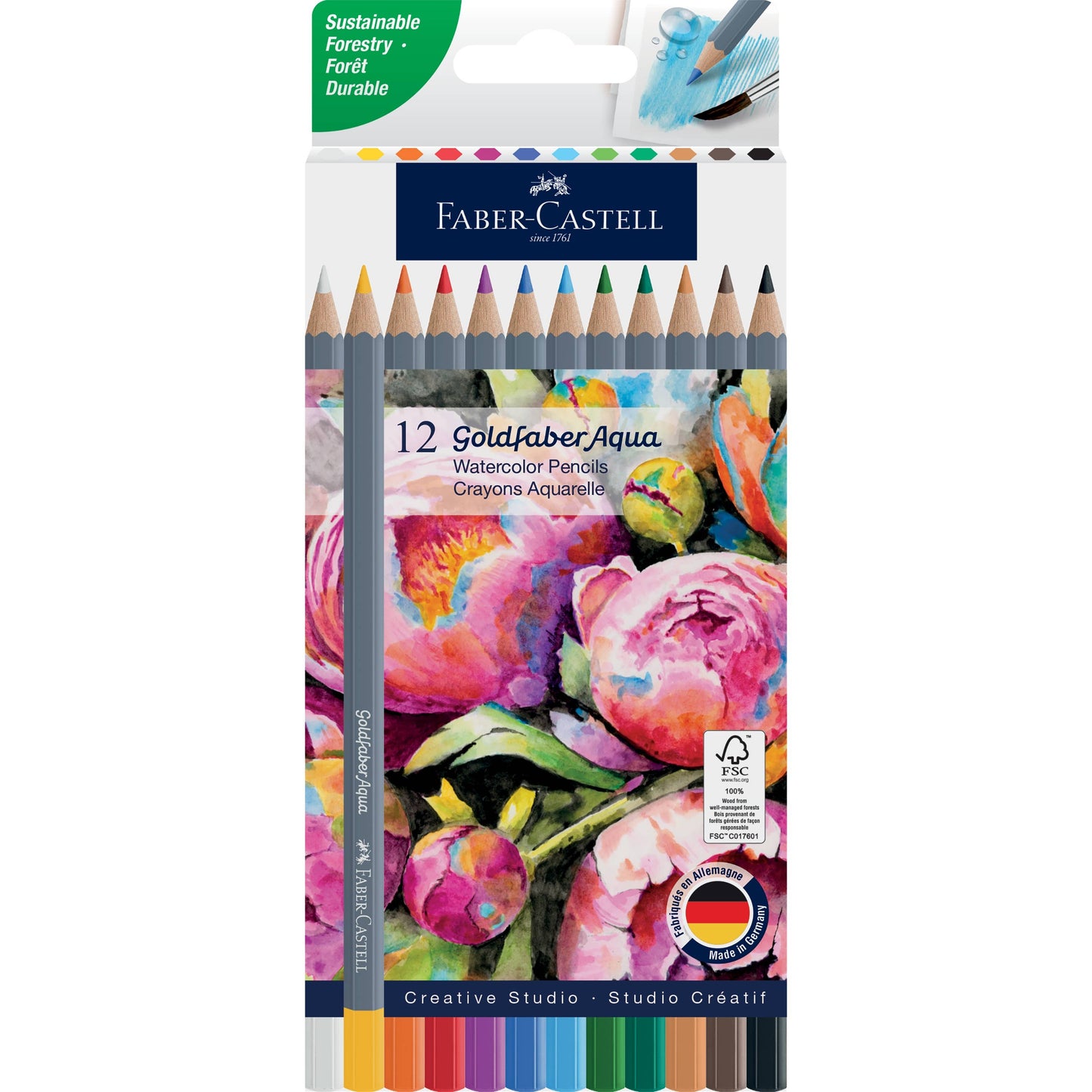 Goldfaber Aqua Watercolor Pencils, Box of 12 Basic Colors