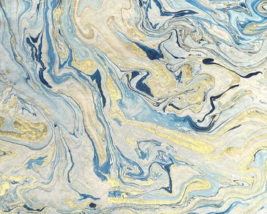 Marble paper, gold & blue on cream