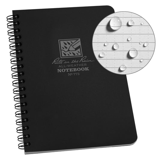 Rite in the Rain 4.625" x 7" Side Spiral Notebook, Black