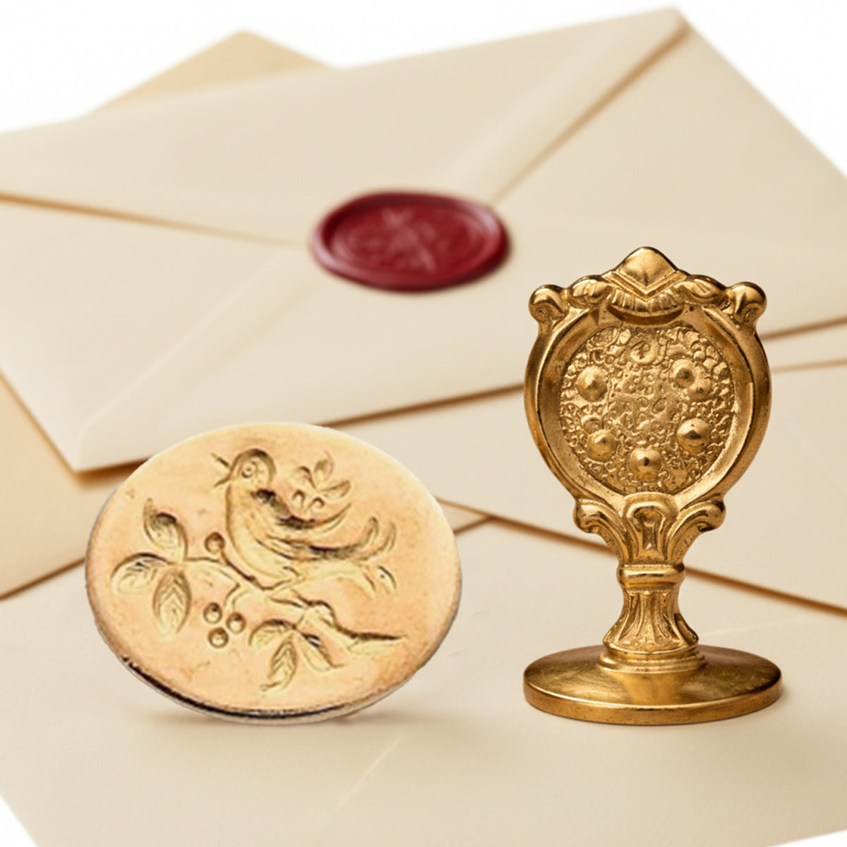 Songbird Wax Seal Stamp – Vintage-Style Oval Florentine Brass Stamp with Attached Handle