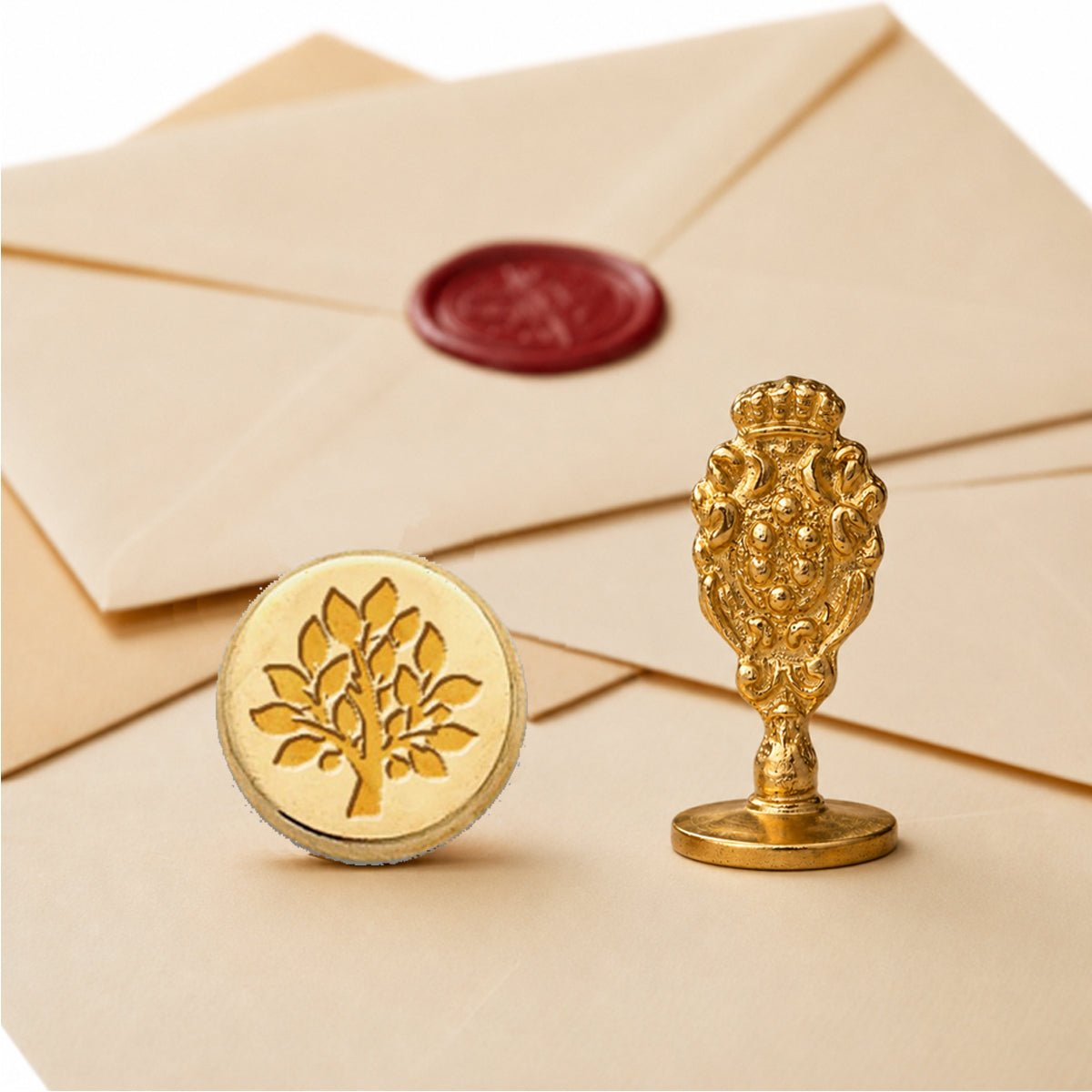Tree of Life Wax Seal Stamp – Vintage-Style Round Florentine Brass Stamp with Attached Handle