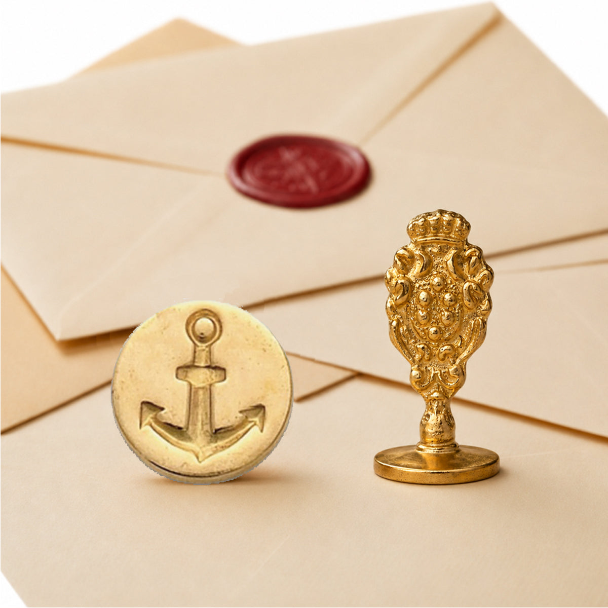 Anchor Wax Seal Stamp – Vintage-Style Round Florentine Brass Stamp with Attached Handle