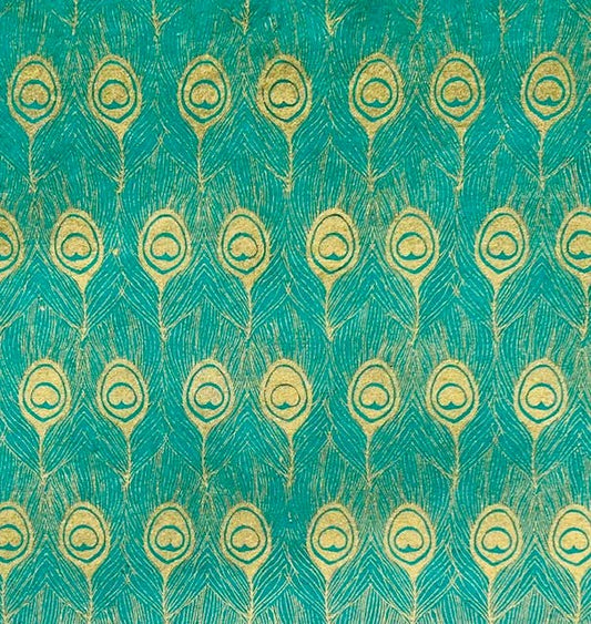 Peacock paper, gold on green