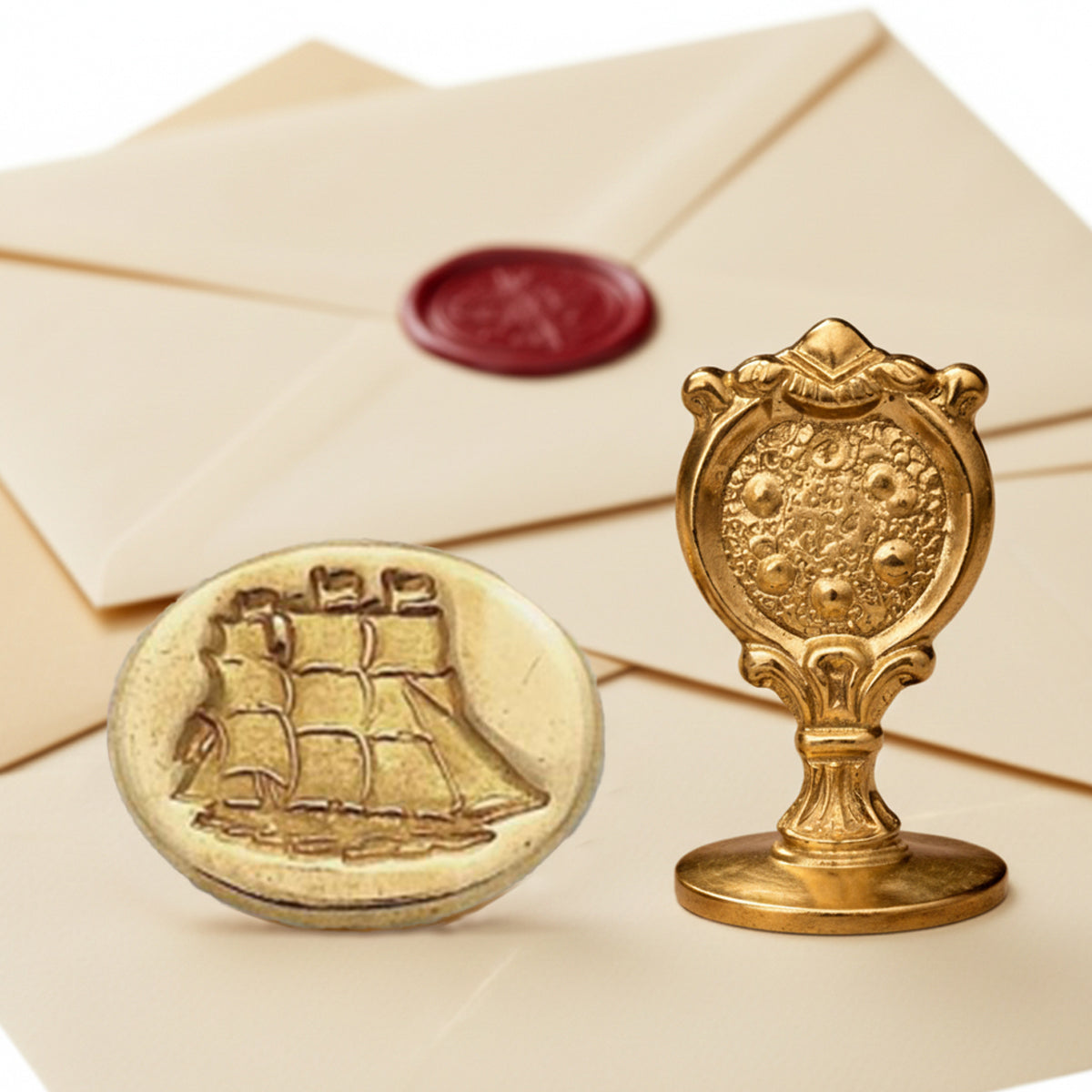 Clipper Ship Wax Seal Stamp – Vintage-Style Oval Florentine Brass Stamp with Attached Handle