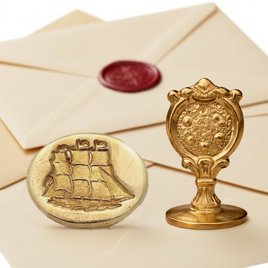 Clipper Ship Wax Seal Stamp – Vintage-Style Oval Florentine Brass Stamp with Attached Handle