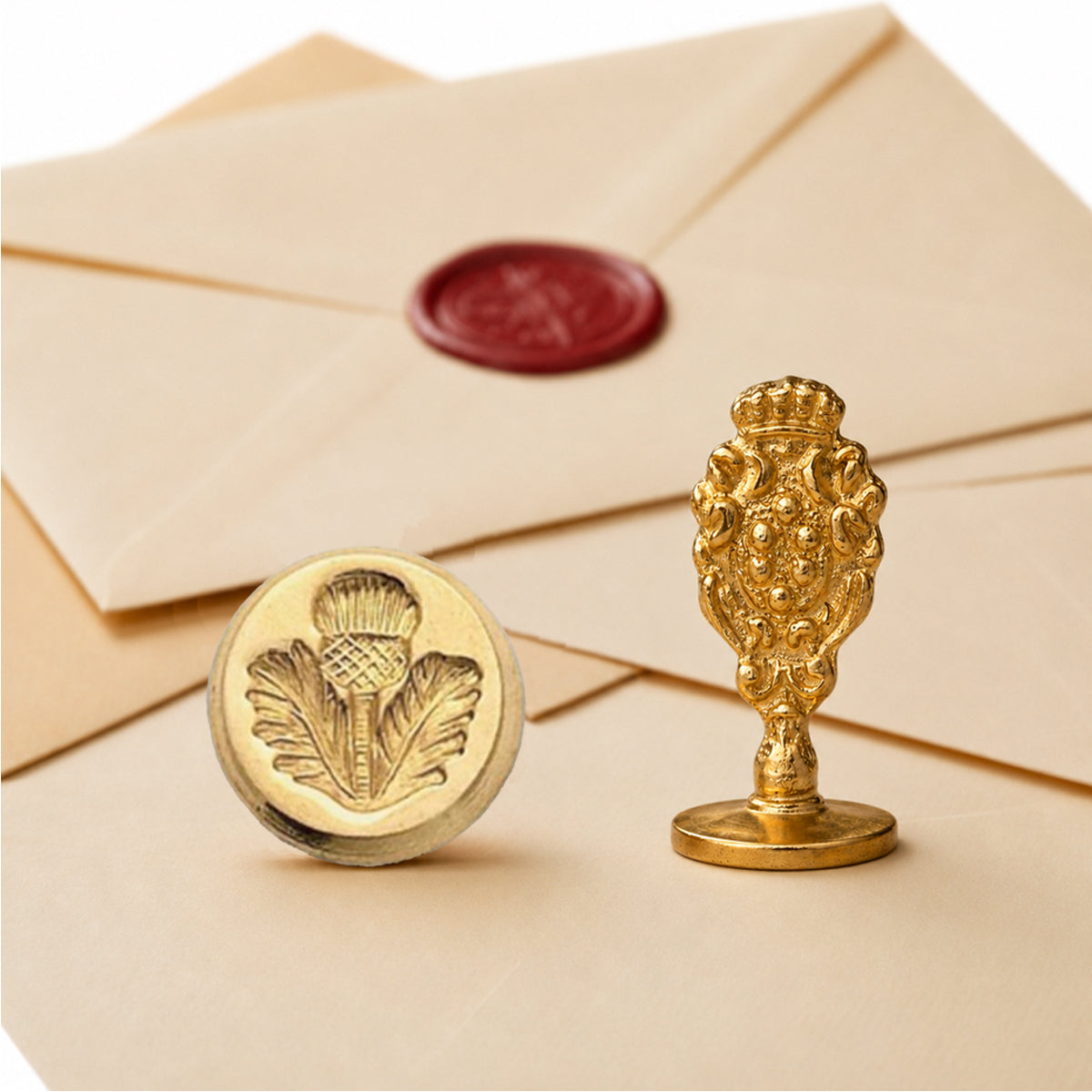 Scottish Thistle Wax Seal Stamp – Vintage-Style Round Florentine Brass Stamp with Attached Handle
