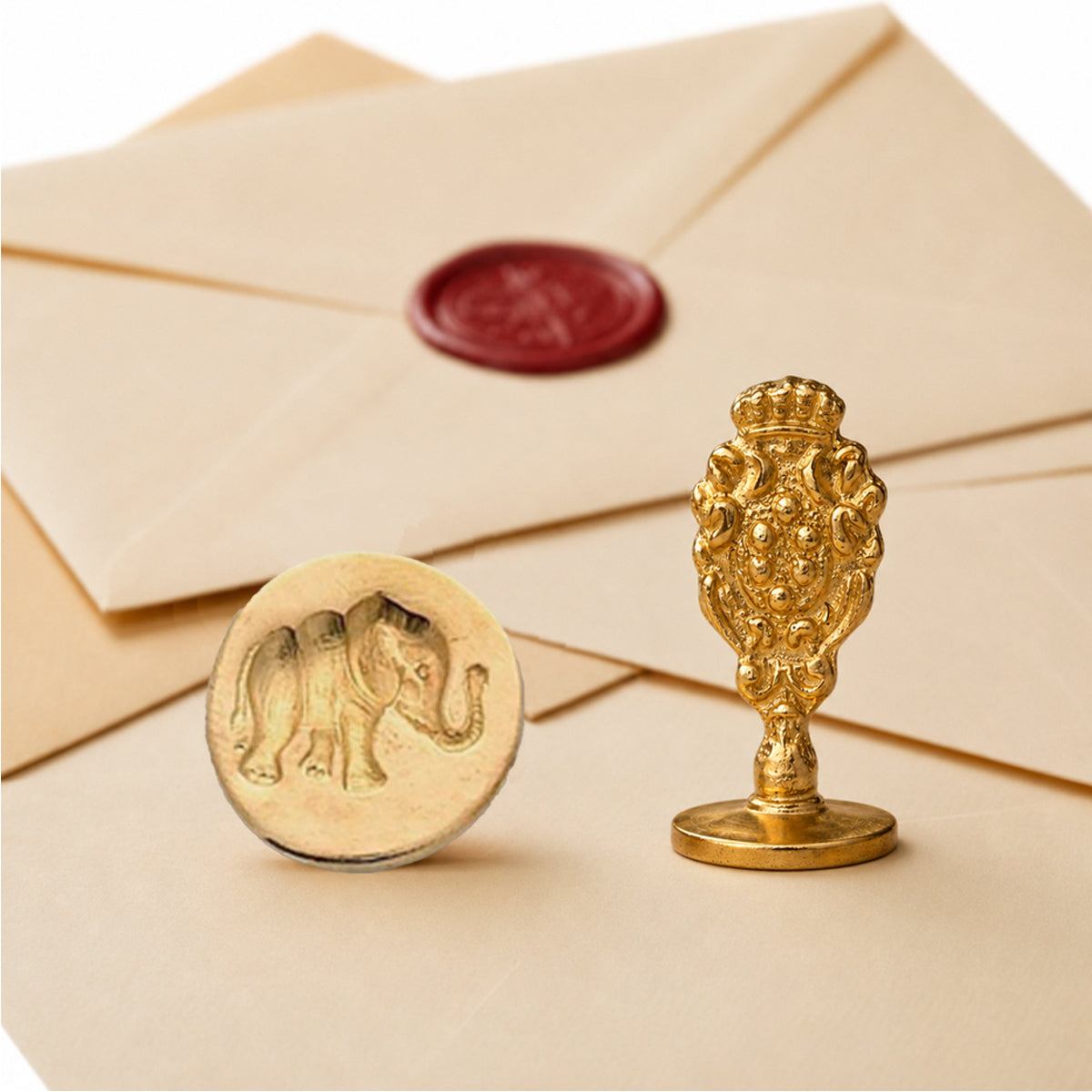 Elephant Wax Seal Stamp – Vintage-Style Round Florentine Brass Stamp with Attached Handle