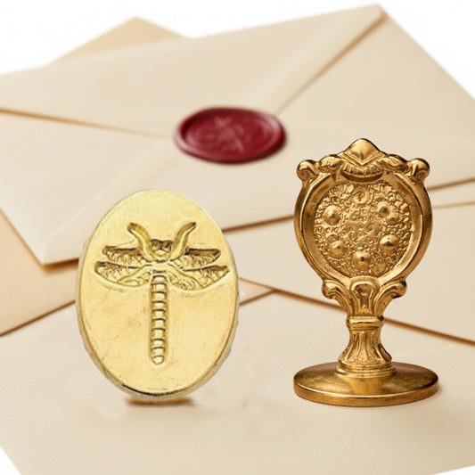 Dragonfly Wax Seal Stamp – Vintage-Style Oval Florentine Brass Stamp with Attached Handle