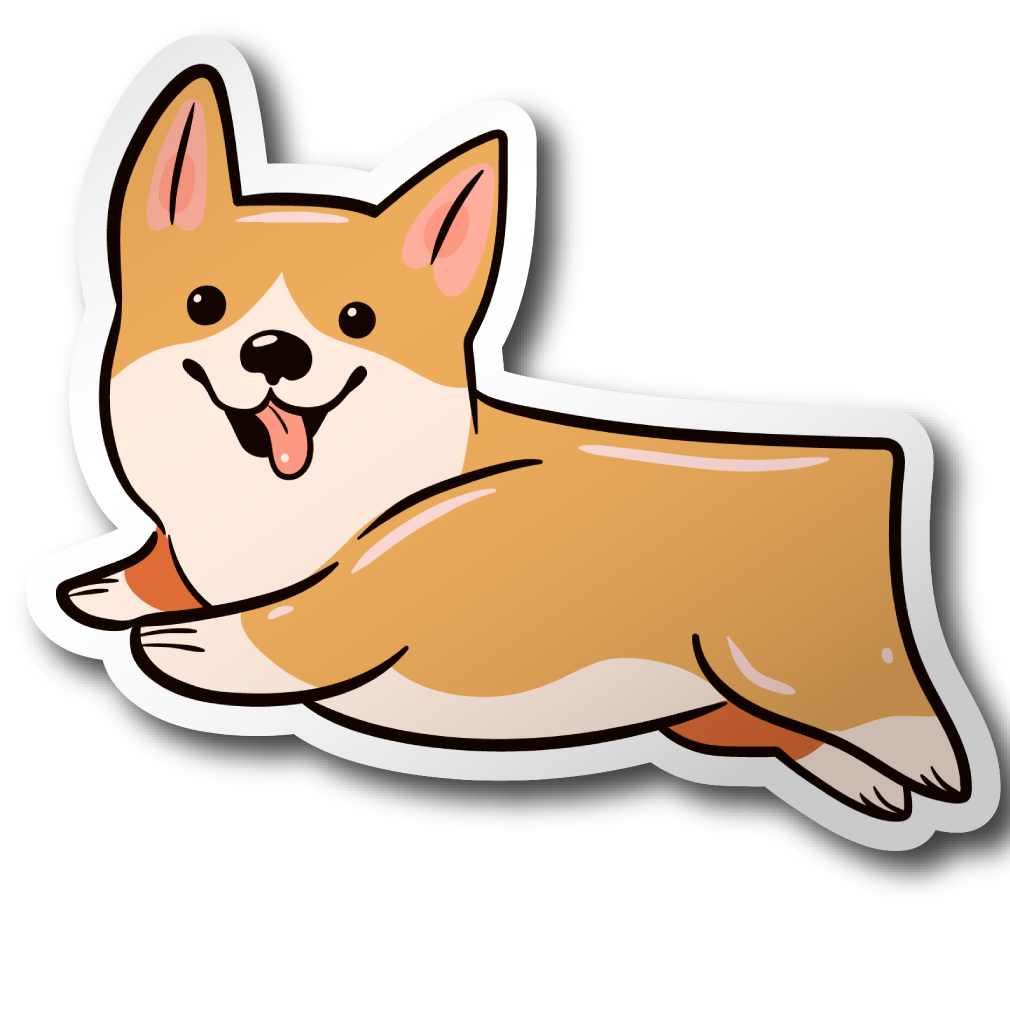 Jumping Corgi Cute Sticker Vinyl Decal: 3"