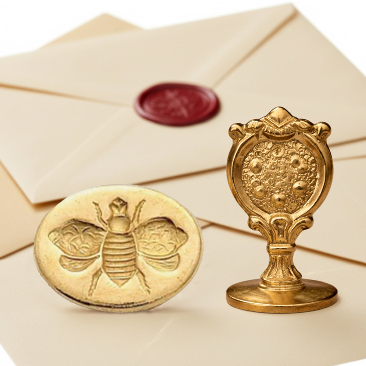 Bee Wax Seal Stamp – Vintage-Style Oval Florentine Brass Stamp with Attached Handle