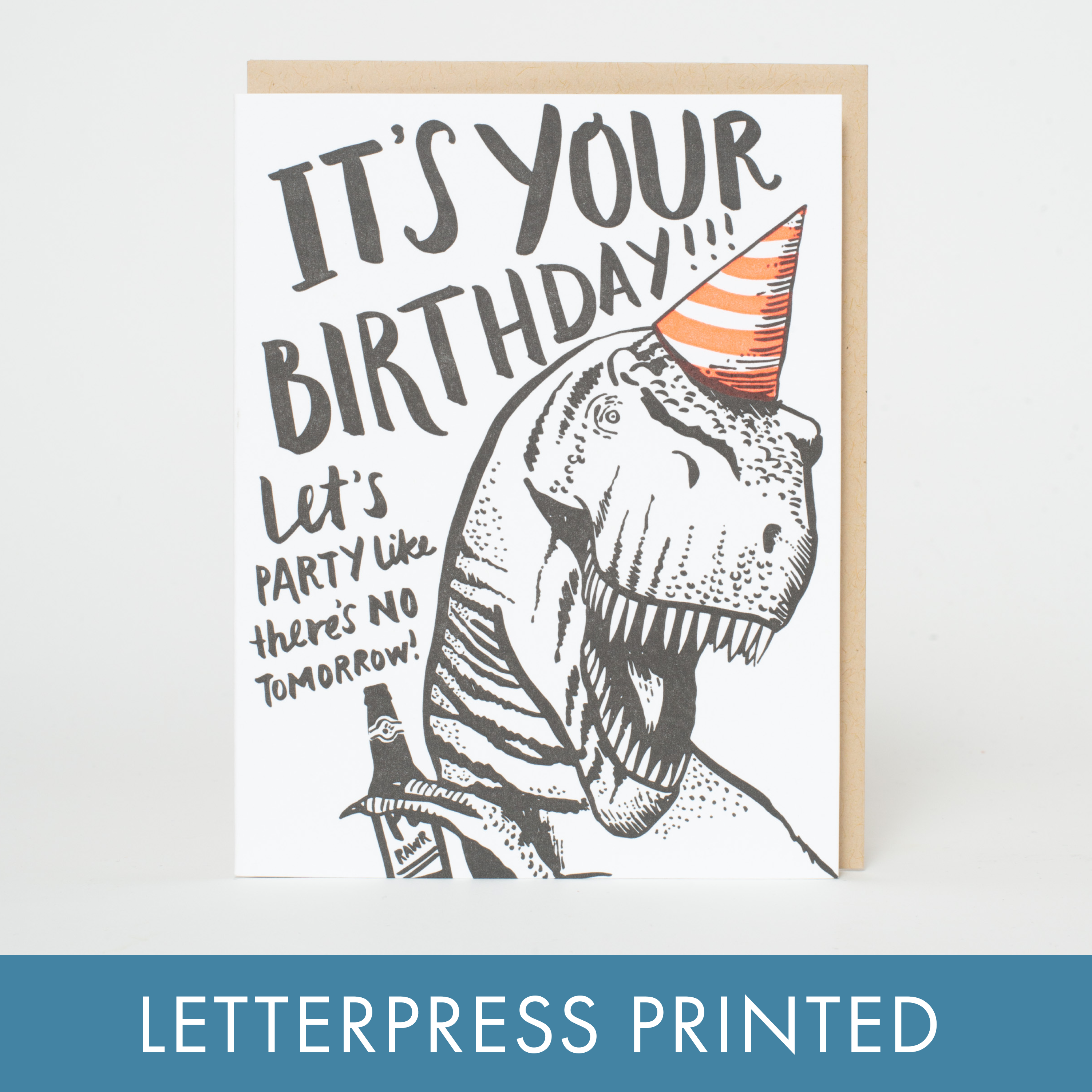 T-Rex Birthday Letterpress Greeting Card