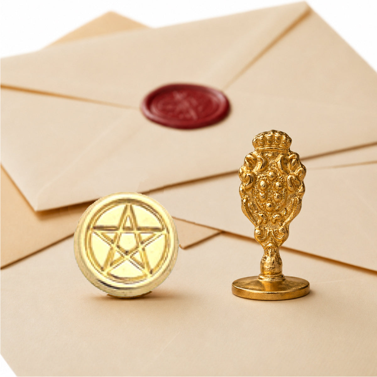 Pentacle Wax Seal Stamp – Vintage-Style Round Florentine Brass Stamp with Attached Handle