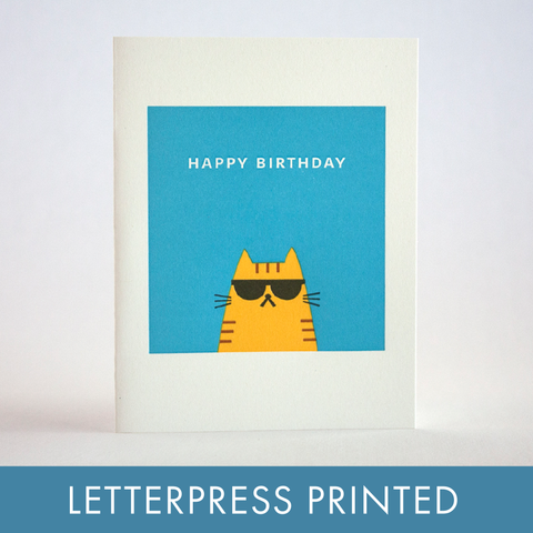 Cool Cat Birthday Letterpress Greeting Card