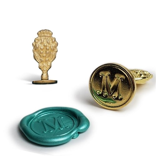 Brass Serif Initial Wax Seal Stamp Gift Set with Gold Sealing Wax