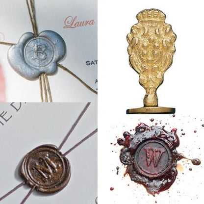 Brass Serif Initial Wax Seal Stamp Gift Set with Gold Sealing Wax