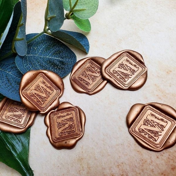 Initial Wax Seal Gift Set Kit with Scroll font-Brown Wood Handle & Gold Sealing Wax