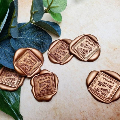 Initial Wax Seal Gift Set Kit with Scroll font-Brown Wood Handle & Gold Sealing Wax