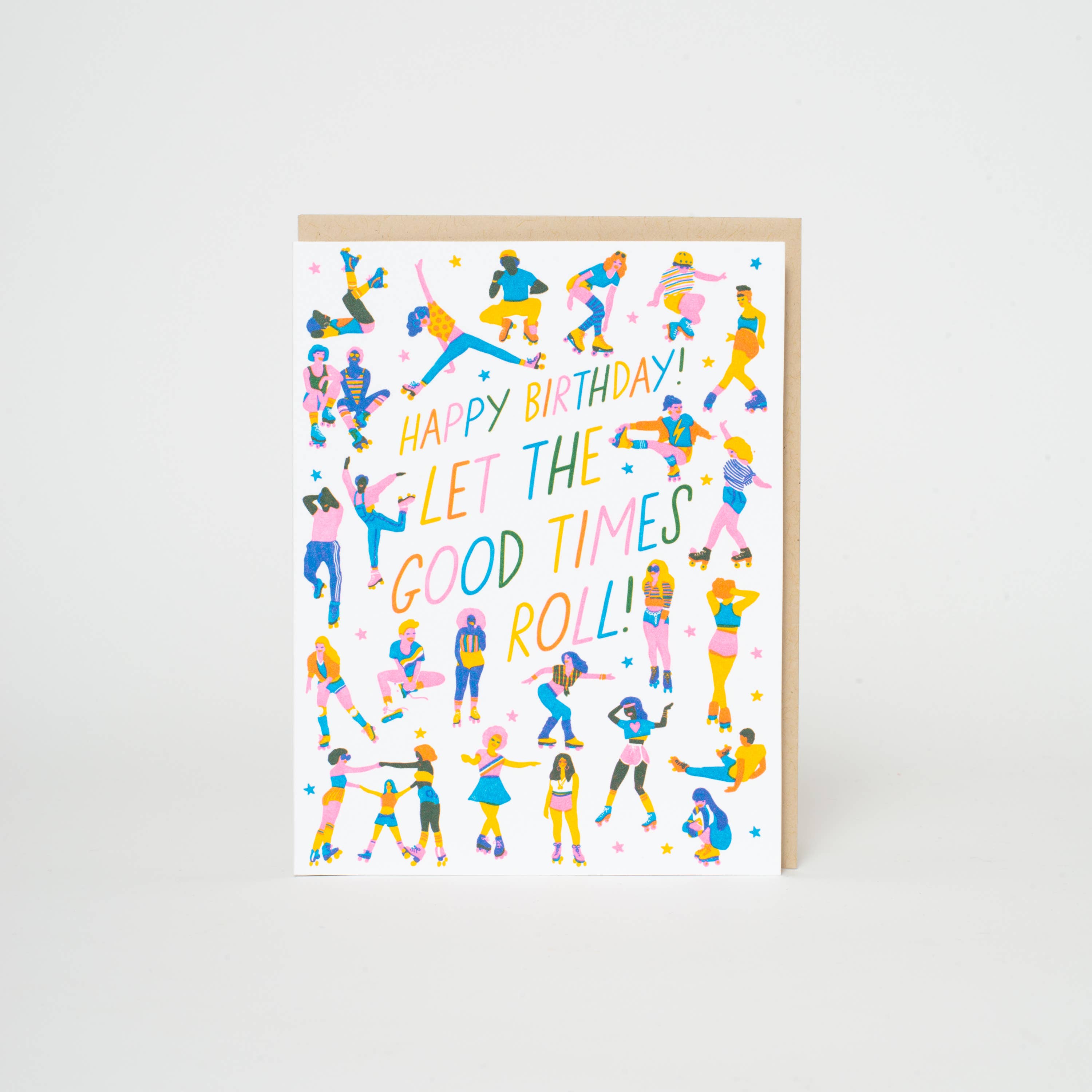 Roller Skaters Birthday Letterpress Greeting Card by Hello!Lucky: Plastic sleeve