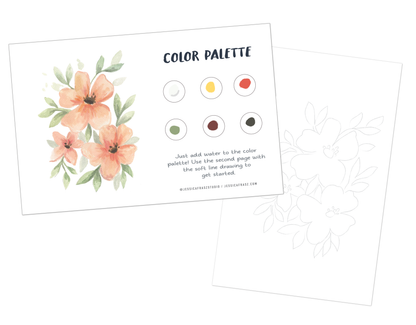 Floral Watercolor Painting Art Kit with Outline page