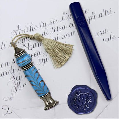Murano Glass Gold Leaf Handle Wax Seal Stamp with Tassel and Apex Initial
