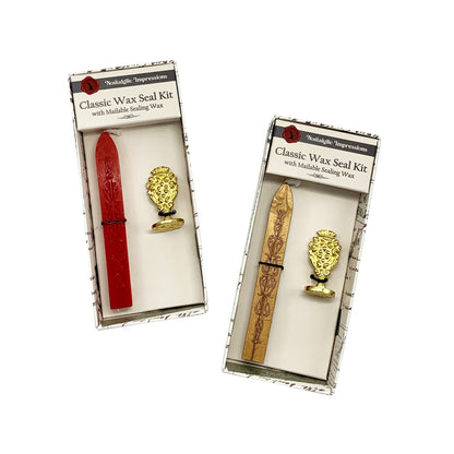 Brass Serif Initial Wax Seal Stamp Gift Set with Gold Sealing Wax