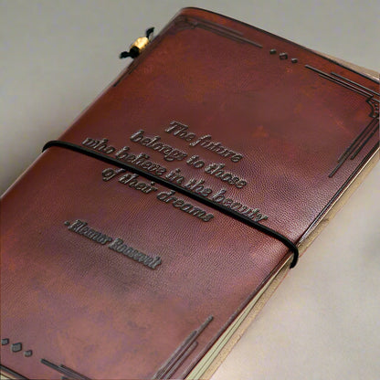 The Future Belongs Eleanor Roosevelt Quote Leather Journal - 8x6 Size