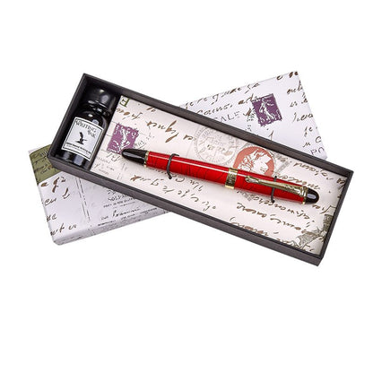 Red Fountain Pen Set with Ink