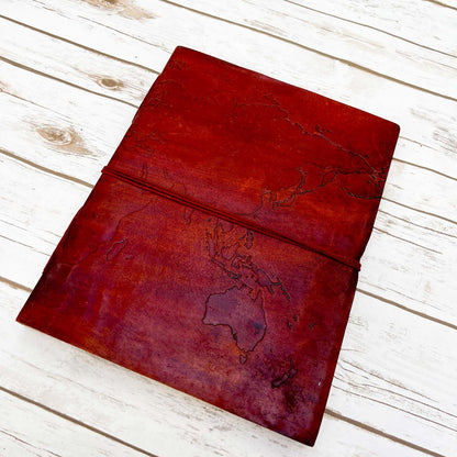 Extra Large World Map 14x11 Handmade Leather Journal