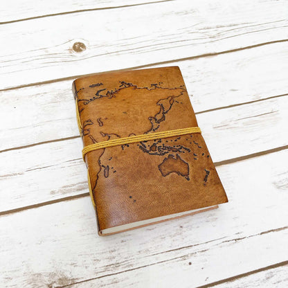 Vintage World Map 7x5 Handmade Leather Journal