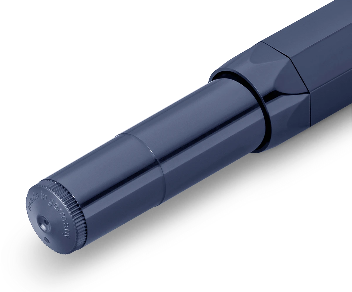 Kaweco Classic Sport fountain pen in navy, capped, end detail