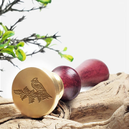 Winter Cardinal Christmas Wax Seal Stamp-Burgundy Wood Handle #6540