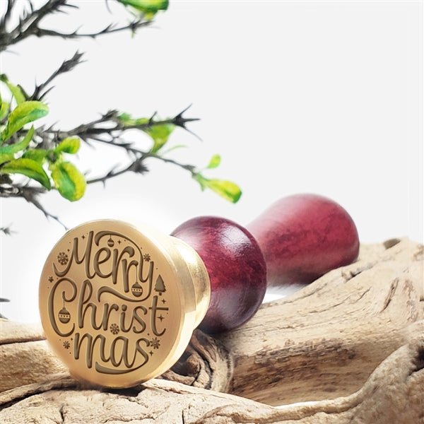 Merry Christmas Wax Seal Stamp with Burgundy Wood Handle #6507CD