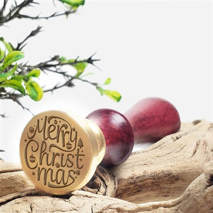Merry Christmas Wax Seal Stamp with Burgundy Wood Handle #6507CD