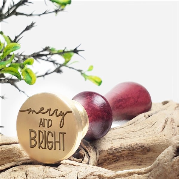 Merry & Bright Christmas Wax Seal Stamp with Burgundy Wood Handle #6508CD